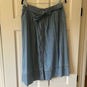 Abercrombie Tie Waist Button Down Denim Midi